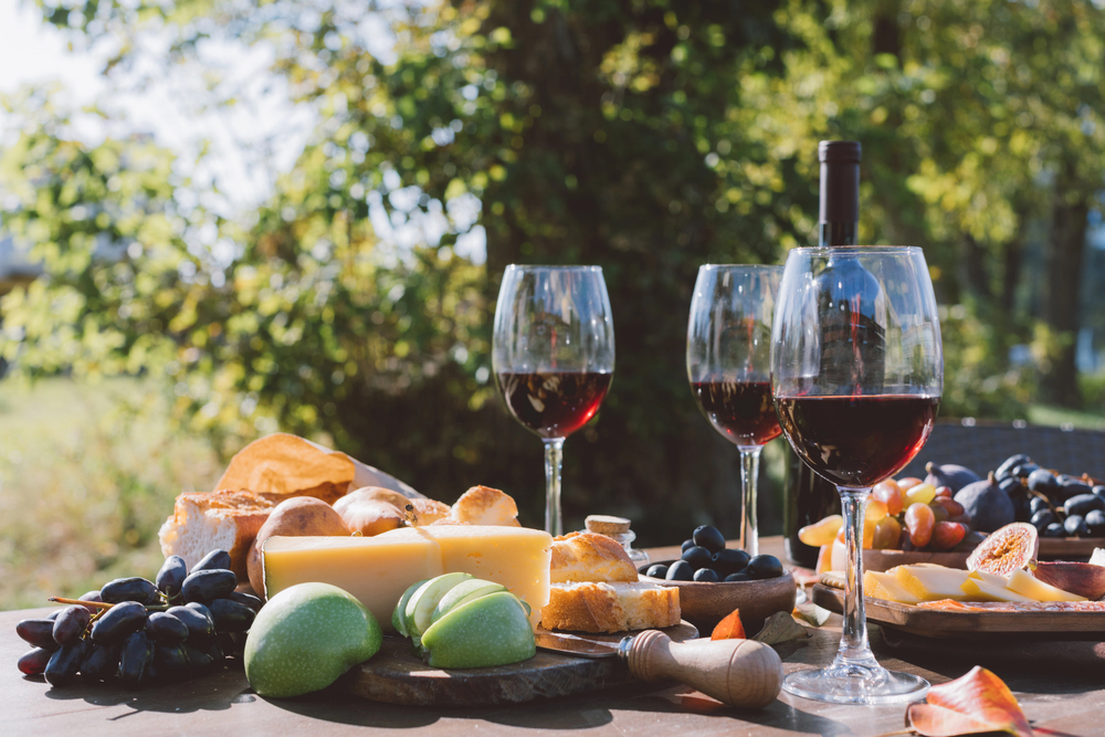 Wine glasses in the vineyard