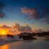 A golden beach at sunset